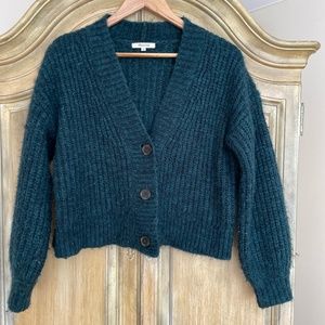 Madewell long sleeve,  teal cardigan.